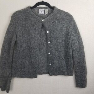 By Design Womens M Grey Heather Cardigan lightweight fuzzy short waisted acrylic